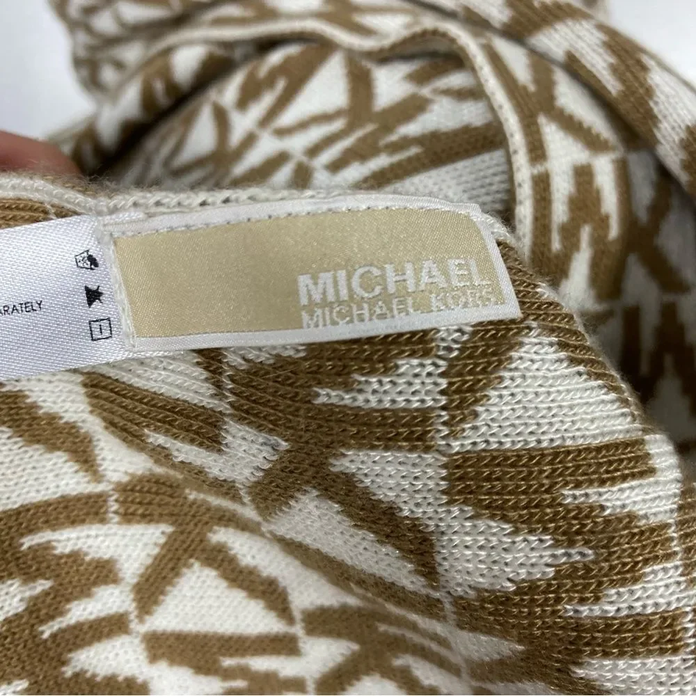 Michael Kors Monogrammed scarf in tan and white 64x10